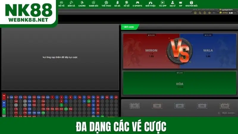 Đa dạng các vé cược